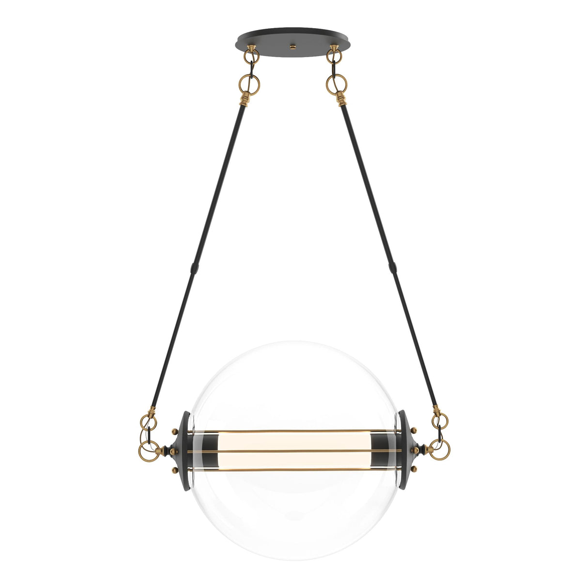 Hubbardton Forge 2016 Black with Brass Accents Clear Glass with Frosted Diffuser (YE) Standard Otto Sphere Pendant