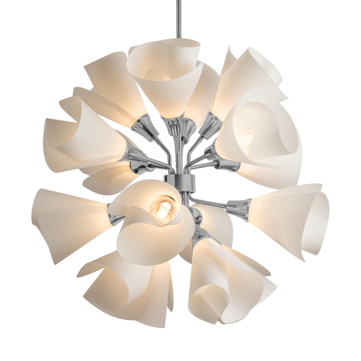 Hubbardton Forge 2021 Vintage Platinum Spun Frost (SH) Multi Mobius 16-Light Orb Pendant