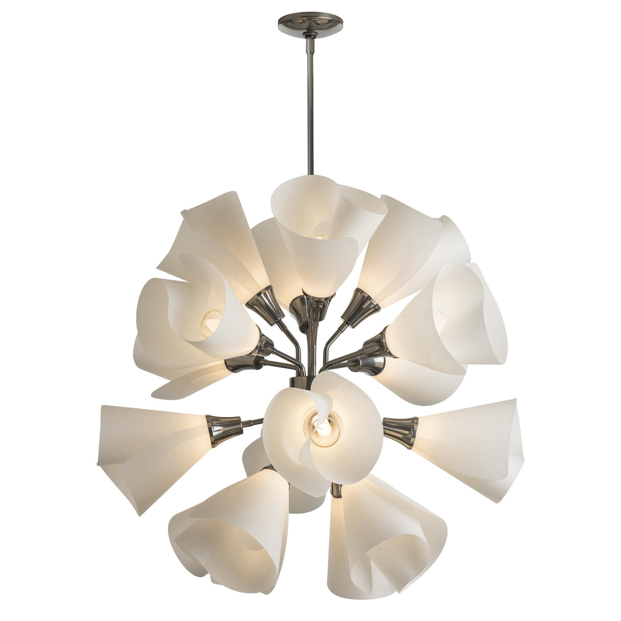 Hubbardton Forge 2021 Sterling Spun Frost (SH) Multi Mobius 16-Light Orb Pendant
