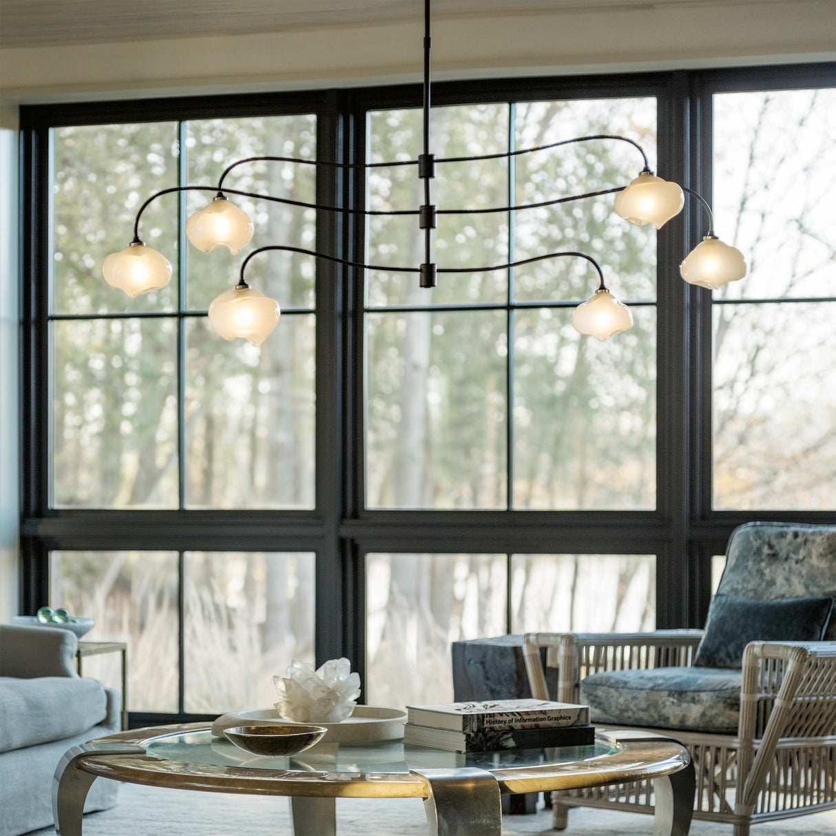 Hubbardton Forge 2021 Black Frosted Glass (FD) Multi Ume 6-Light Large Pendant