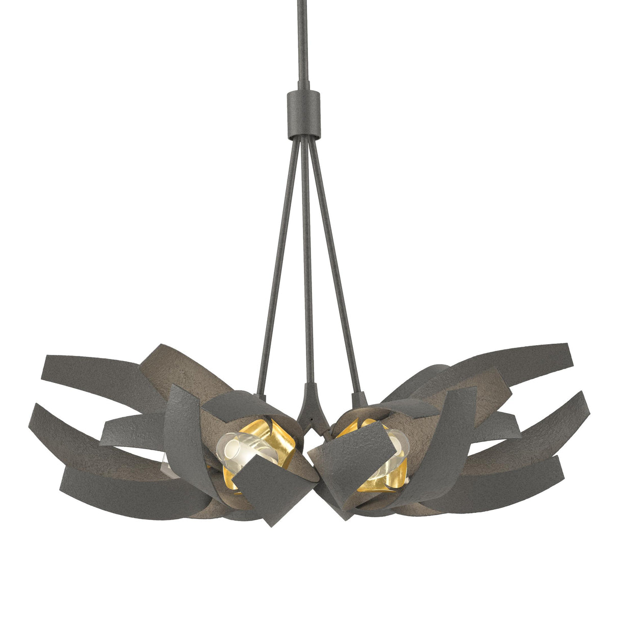 Hubbardton Forge 2020 Natural Iron Brass Clear Glass with Frosted Diffuser (YE) Multi Corona Brass Accent Pendant