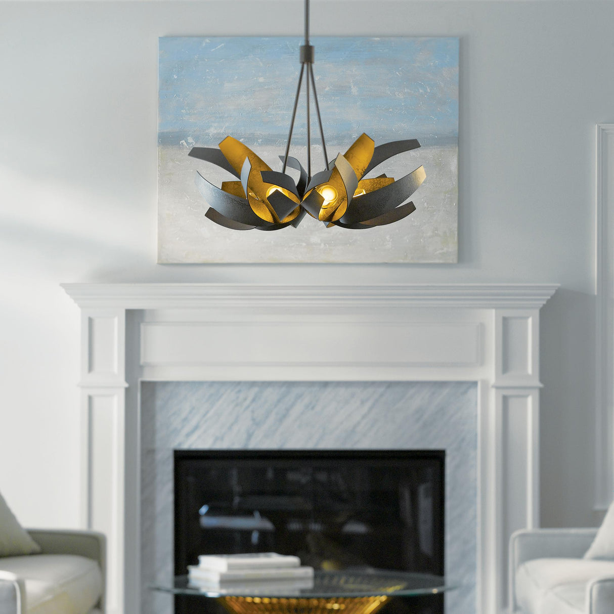 Hubbardton Forge 2014 Dark Smoke Clear Glass with Frosted Diffuser (YE) Multi Corona Large Pendant