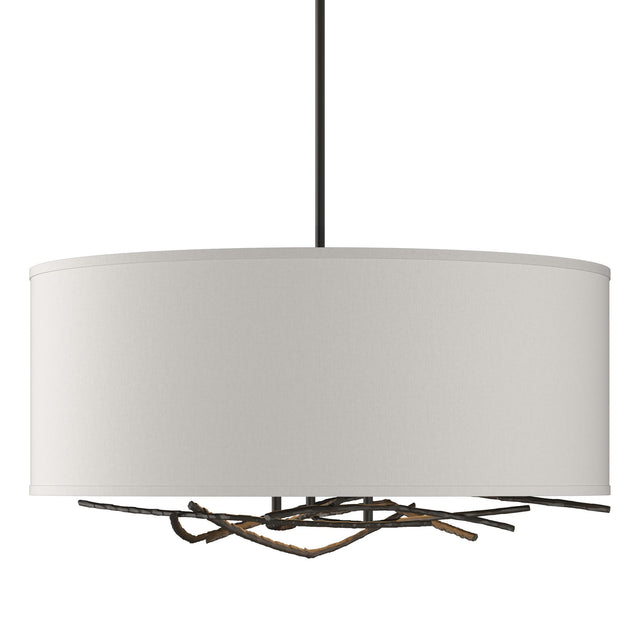 Hubbardton Forge 2012 Dark Smoke Flax Shade (SE) Multi Brindille Drum Shade Pendant
