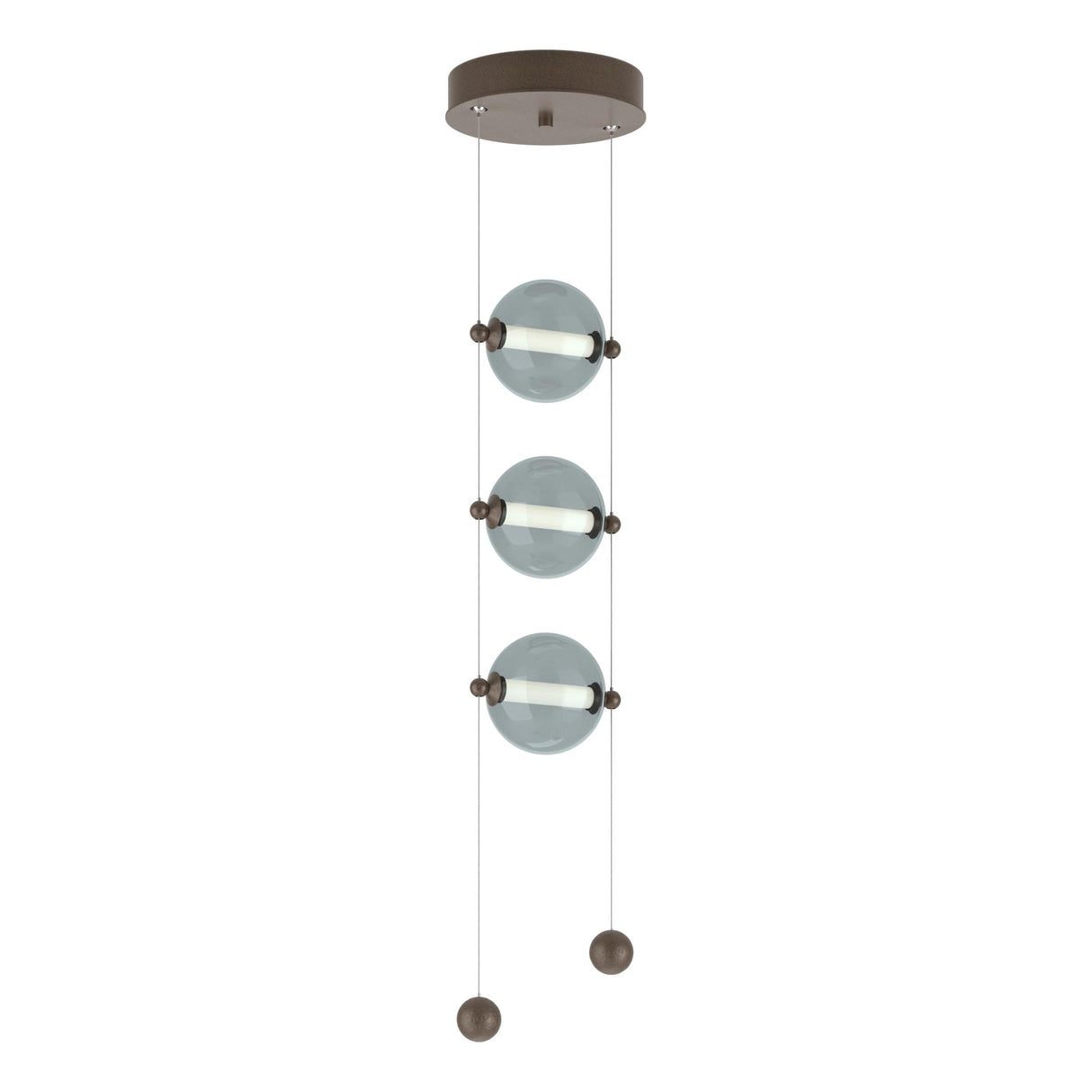 Hubbardton Forge 2023 Bronze Cool Grey Glass (YL) Standard Abacus 3-Light LED Pendant