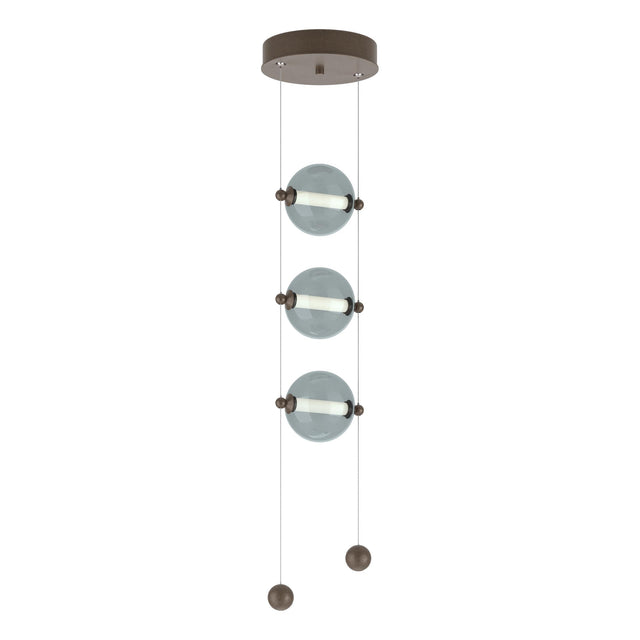 Hubbardton Forge 2023 Bronze Cool Grey Glass (YL) Standard Abacus 3-Light LED Pendant