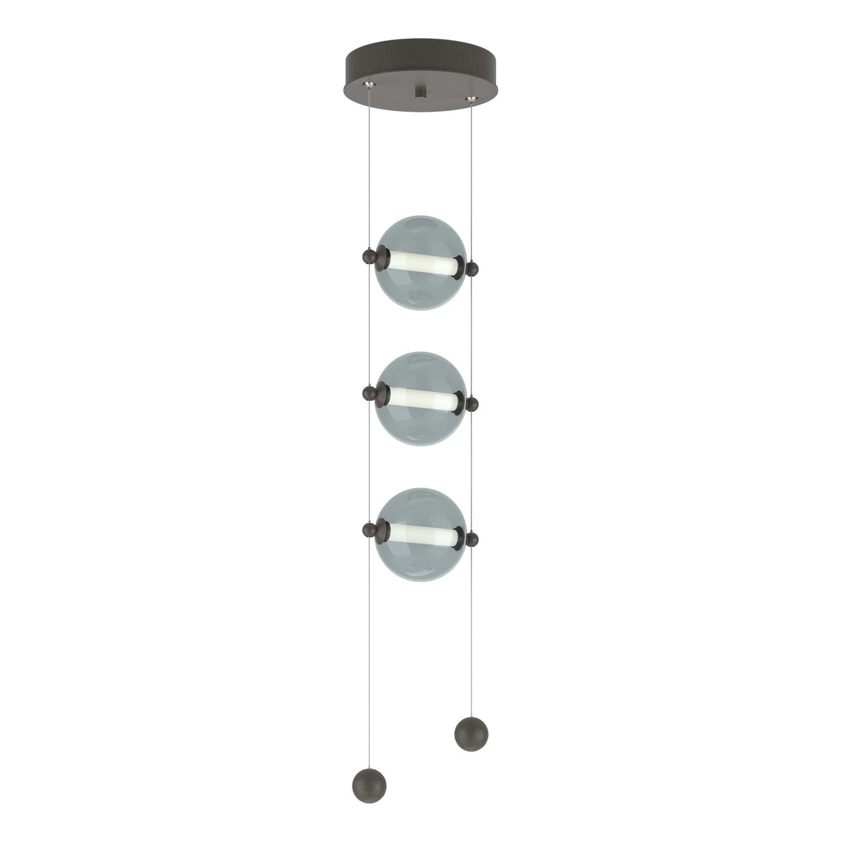 Hubbardton Forge 2023 Dark Smoke Cool Grey Glass (YL) Standard Abacus 3-Light LED Pendant