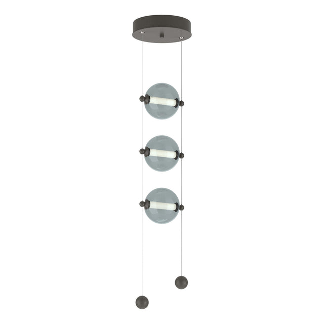 Hubbardton Forge 2023 Dark Smoke Cool Grey Glass (YL) Standard Abacus 3-Light LED Pendant