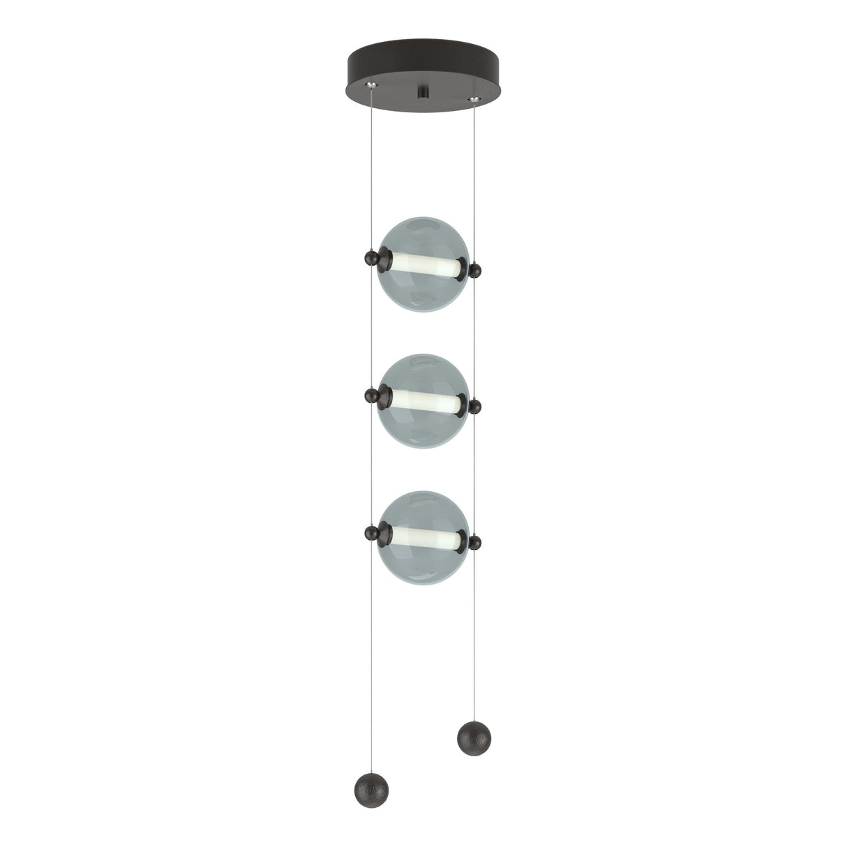Hubbardton Forge 2023 Oil Rubbed Bronze Cool Grey Glass (YL) Standard Abacus 3-Light LED Pendant
