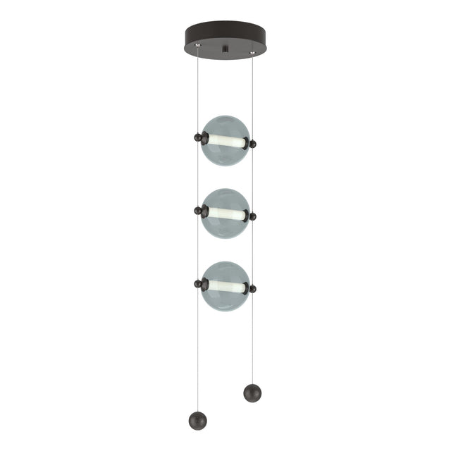 Hubbardton Forge 2023 Oil Rubbed Bronze Cool Grey Glass (YL) Standard Abacus 3-Light LED Pendant
