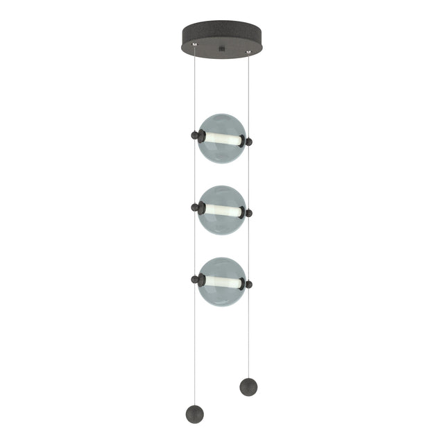 Hubbardton Forge 2023 Natural Iron Cool Grey Glass (YL) Standard Abacus 3-Light LED Pendant