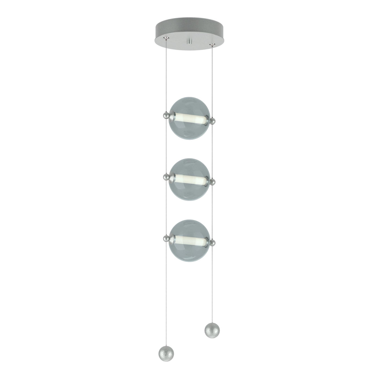 Hubbardton Forge 2023 Vintage Platinum Cool Grey Glass (YL) Standard Abacus 3-Light LED Pendant