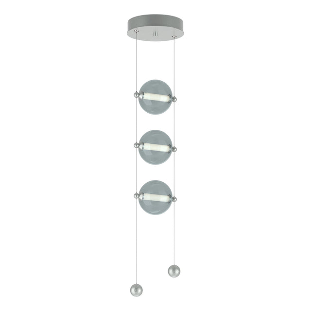 Hubbardton Forge 2023 Vintage Platinum Cool Grey Glass (YL) Standard Abacus 3-Light LED Pendant