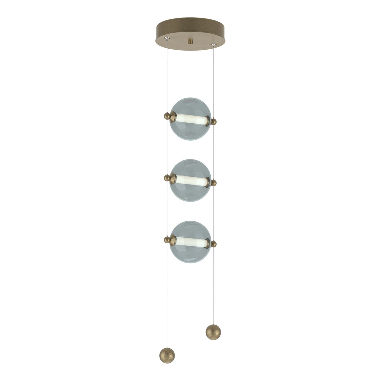 Hubbardton Forge 2023 Soft Gold Cool Grey Glass (YL) Standard Abacus 3-Light LED Pendant
