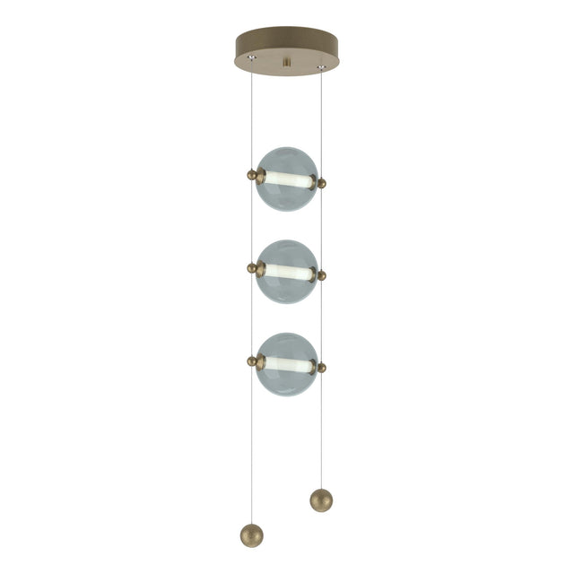 Hubbardton Forge 2023 Soft Gold Cool Grey Glass (YL) Standard Abacus 3-Light LED Pendant