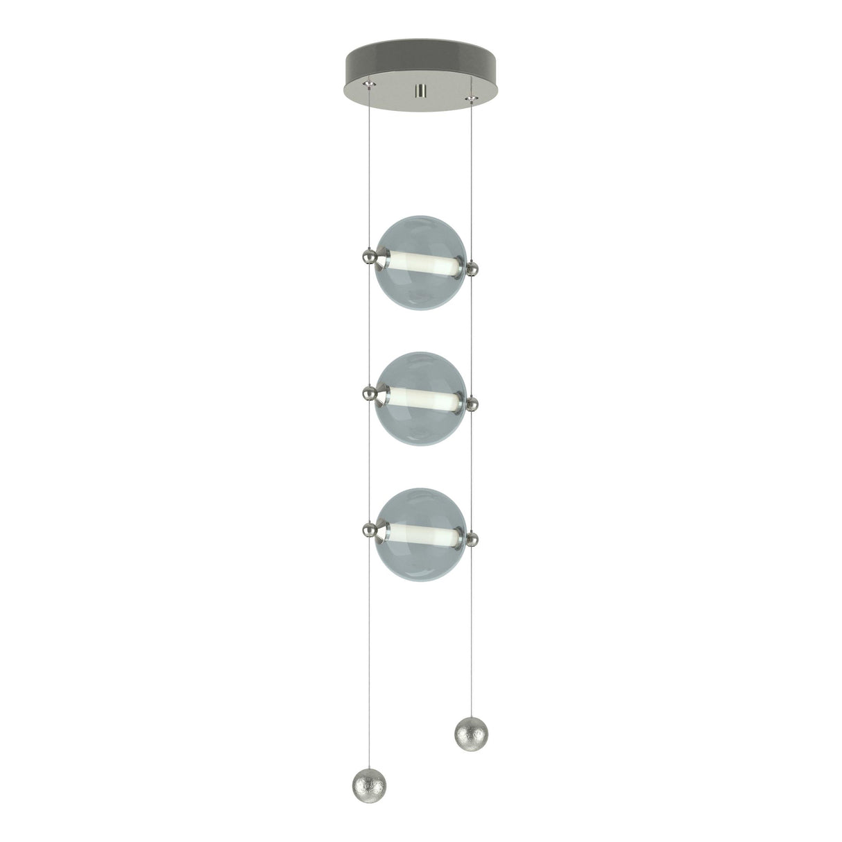 Hubbardton Forge 2023 Sterling Cool Grey Glass (YL) Standard Abacus 3-Light LED Pendant