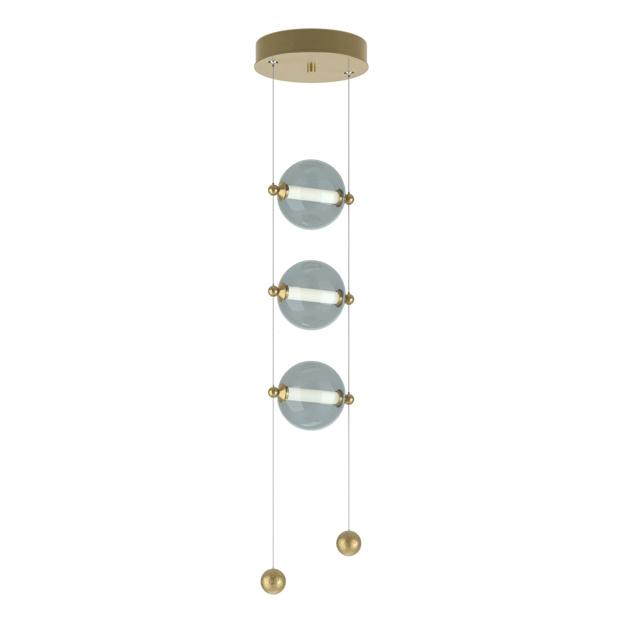 Hubbardton Forge 2023 Modern Brass Cool Grey Glass (YL) Standard Abacus 3-Light LED Pendant