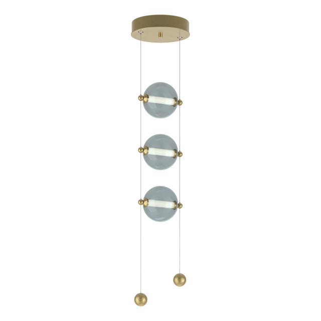 Hubbardton Forge 2023 Modern Brass Cool Grey Glass (YL) Standard Abacus 3-Light LED Pendant
