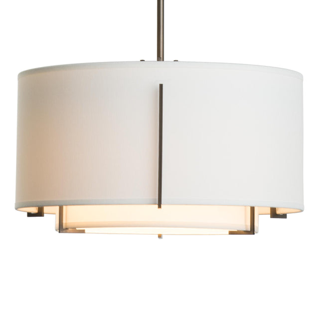 Hubbardton Forge 2008 Dark Smoke Natural Anna Inner Shade & Natural Anna Outer Shade Multi Exos Small Double Shade Pendant
