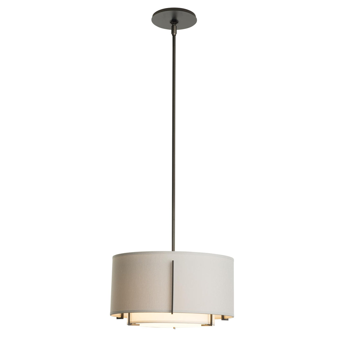 Hubbardton Forge 2008 Dark Smoke Natural Anna Inner Shade & Flax Outer Shade Multi Exos Small Double Shade Pendant
