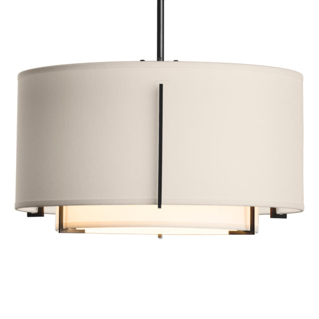 Hubbardton Forge 2008 Black Natural Anna Inner Shade & Flax Outer Shade Multi Exos Small Double Shade Pendant