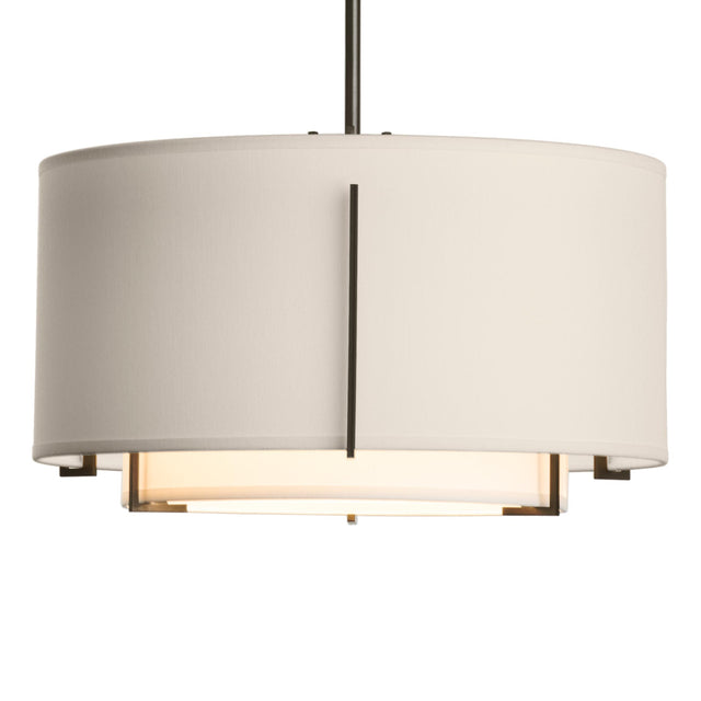 Hubbardton Forge 2008 Oil Rubbed Bronze Natural Anna Inner Shade & Flax Outer Shade Multi Exos Small Double Shade Pendant
