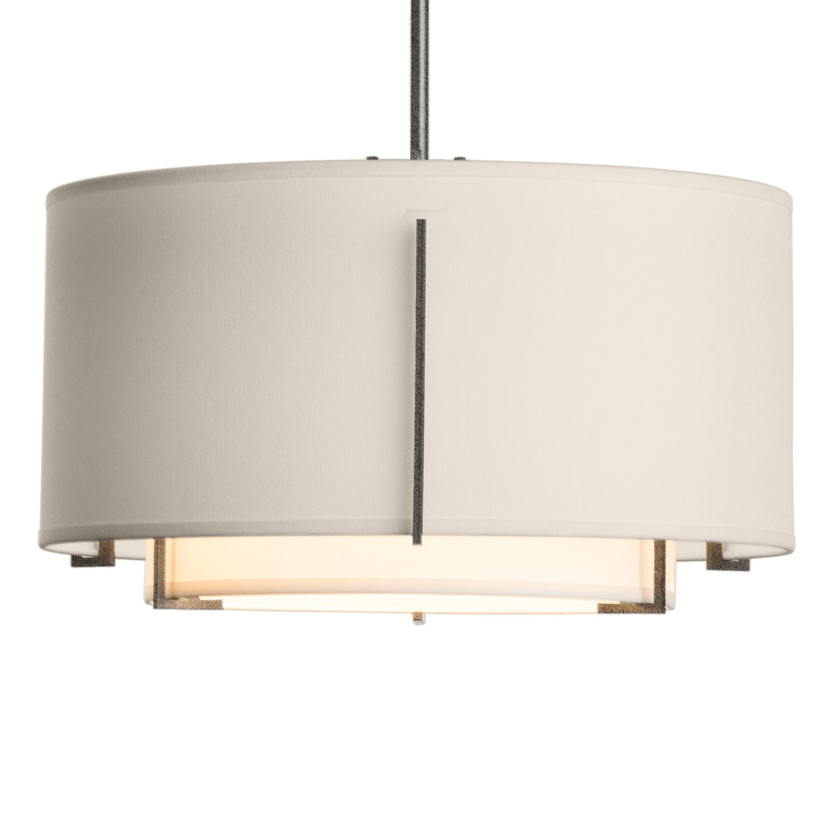 Hubbardton Forge 2008 Natural Iron Natural Anna Inner Shade & Flax Outer Shade Multi Exos Small Double Shade Pendant