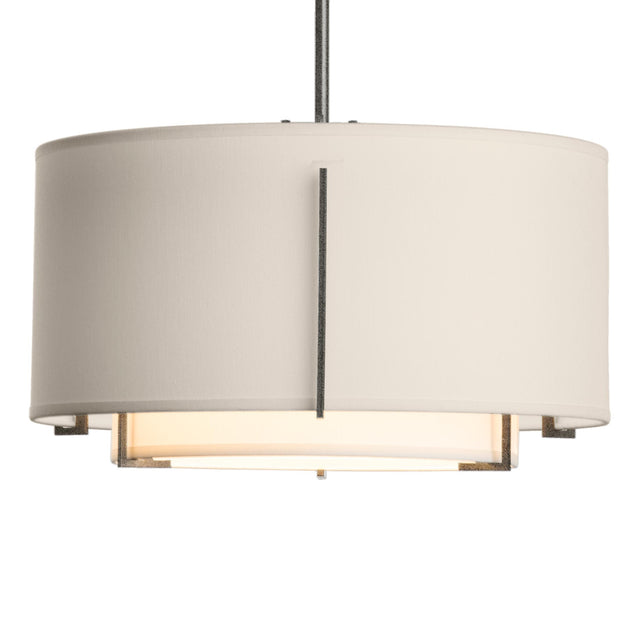 Hubbardton Forge 2008 Natural Iron Natural Anna Inner Shade & Flax Outer Shade Multi Exos Small Double Shade Pendant