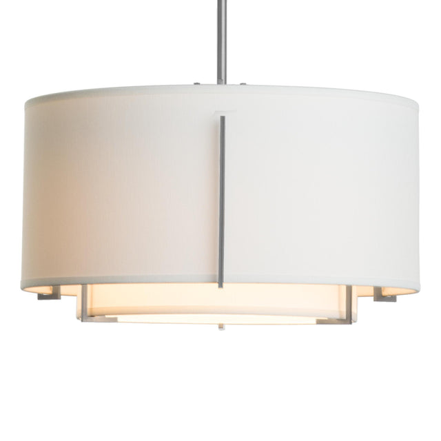Hubbardton Forge 2008 Vintage Platinum Natural Anna Inner Shade & Natural Anna Outer Shade Multi Exos Small Double Shade Pendant