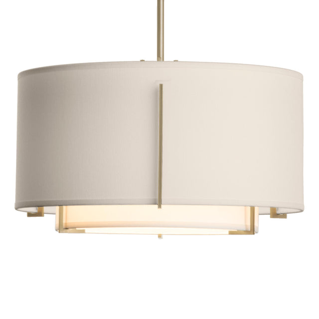 Hubbardton Forge 2008 Soft Gold Natural Anna Inner Shade & Flax Outer Shade Multi Exos Small Double Shade Pendant