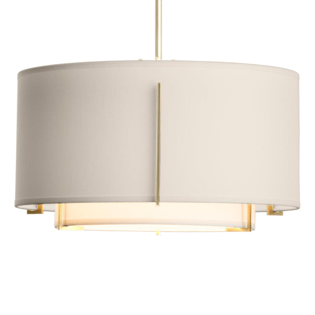 Hubbardton Forge 2008 Modern Brass Natural Anna Inner Shade & Flax Outer Shade Multi Exos Small Double Shade Pendant