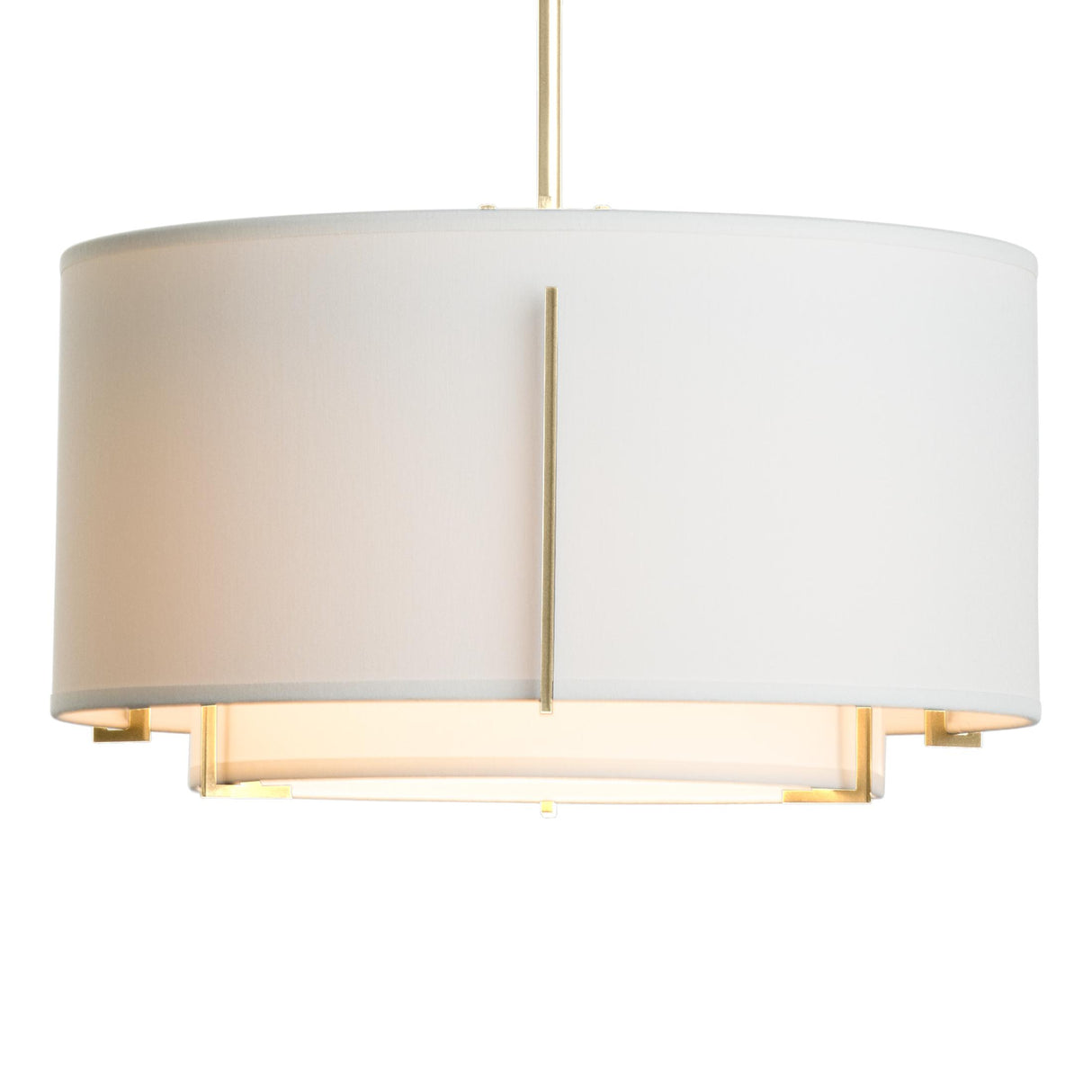 Hubbardton Forge 2008 Modern Brass Natural Anna Inner Shade & Natural Anna Outer Shade Multi Exos Small Double Shade Pendant