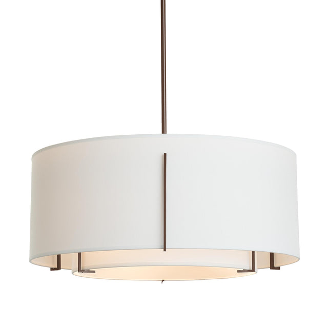 Hubbardton Forge 2007 Bronze Natural Anna Inner Shade & Natural Anna Outer Shade Multi Exos Double Shade Pendant
