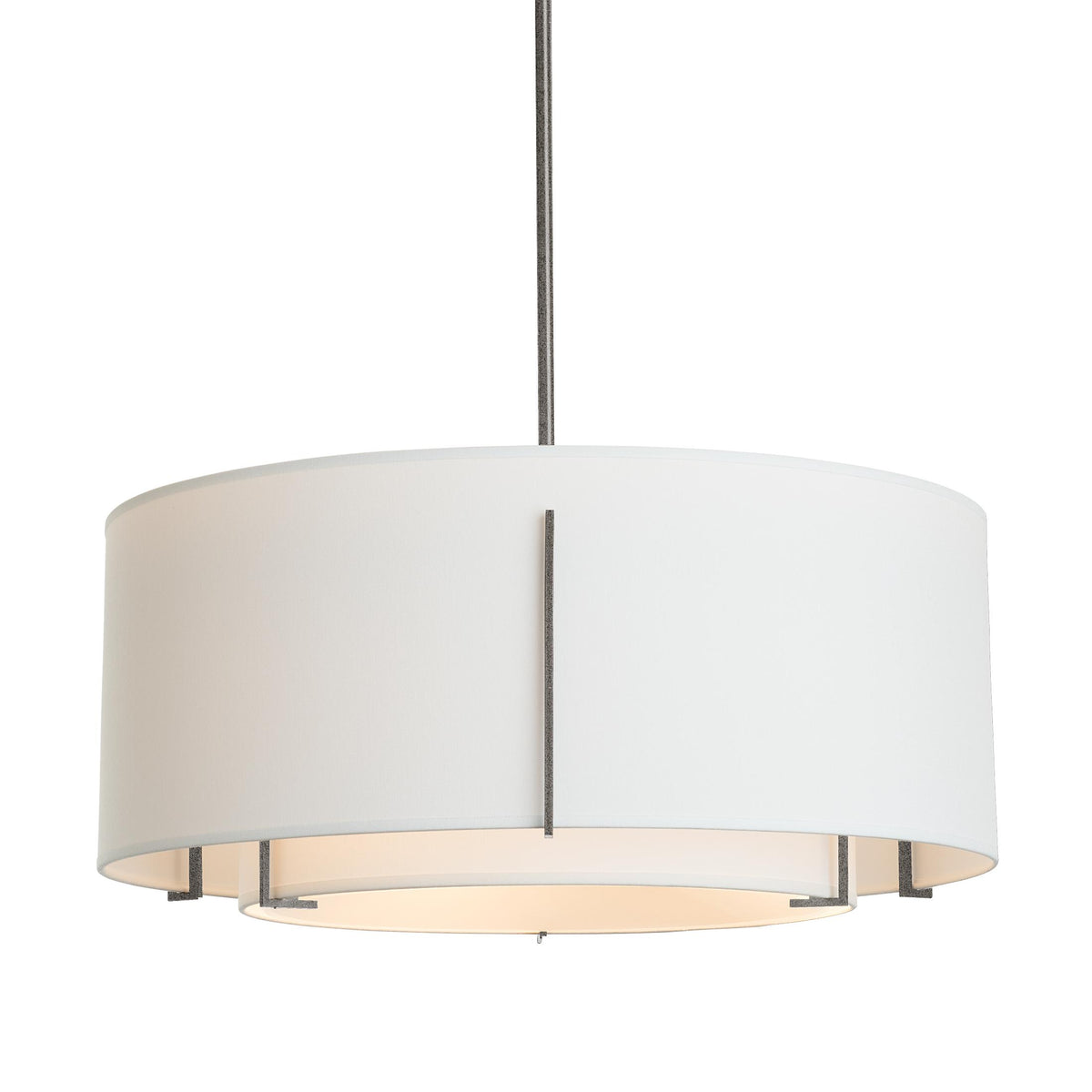 Hubbardton Forge 2007 Natural Iron Natural Anna Inner Shade & Natural Anna Outer Shade Multi Exos Double Shade Pendant