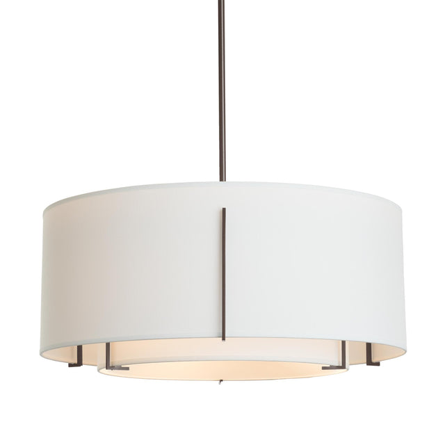 Hubbardton Forge 2008 Dark Smoke Natural Anna Inner Shade & Natural Anna Outer Shade Multi Exos Large Double Shade Pendant
