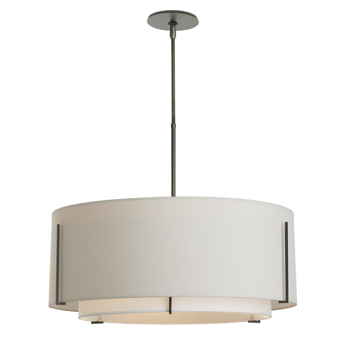 Hubbardton Forge 2008 Natural Iron Natural Anna Inner Shade & Flax Outer Shade Multi Exos Large Double Shade Pendant