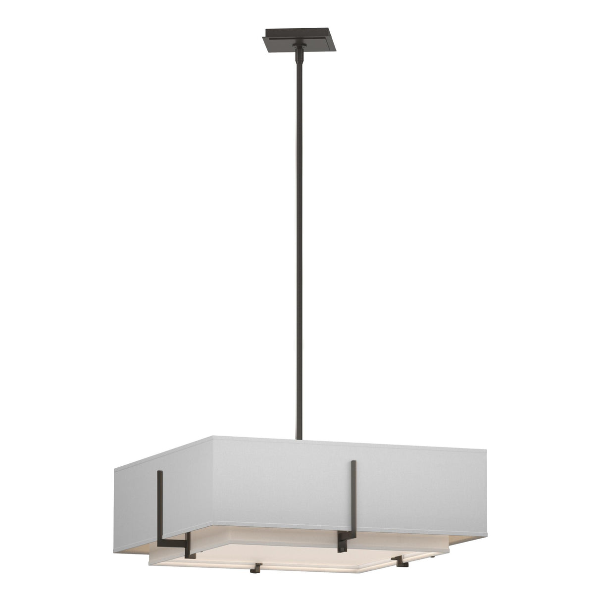 Hubbardton Forge 2013 Dark Smoke Natural Anna Inner Shade & Natural Anna Outer Shade Multi Exos Square Double Shade Pendant