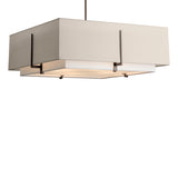 Hubbardton Forge 2014 Bronze Natural Anna Inner Shade & Flax Outer Shade Multi Exos Square Large Double Shade Pendant