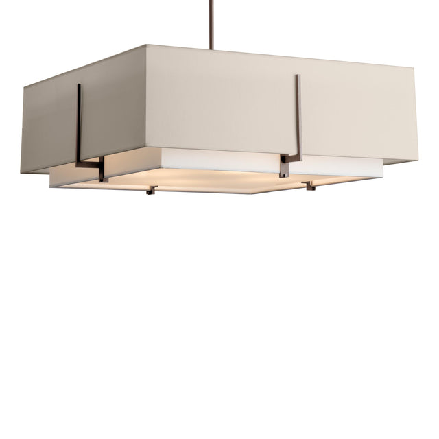 Hubbardton Forge 2014 Bronze Natural Anna Inner Shade & Flax Outer Shade Multi Exos Square Large Double Shade Pendant