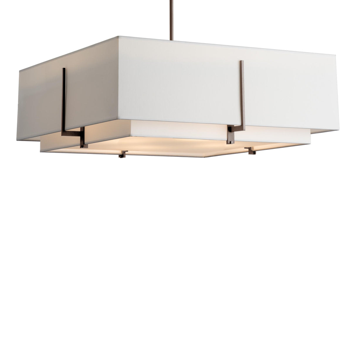 Hubbardton Forge 2014 Bronze Natural Anna Inner Shade & Natural Anna Outer Shade Multi Exos Square Large Double Shade Pendant