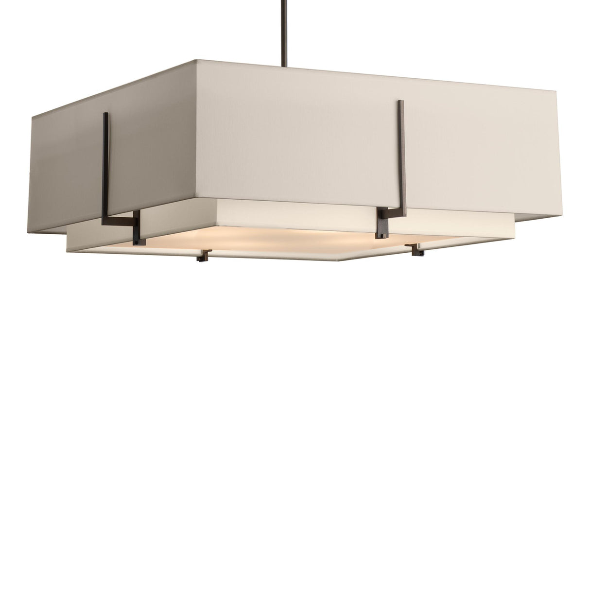 Hubbardton Forge 2014 Dark Smoke Natural Anna Inner Shade & Flax Outer Shade Multi Exos Square Large Double Shade Pendant