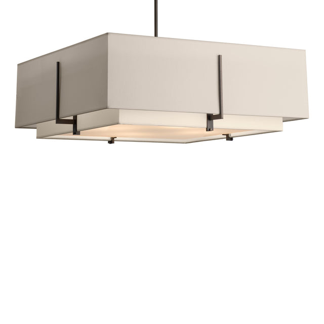 Hubbardton Forge 2014 Dark Smoke Natural Anna Inner Shade & Flax Outer Shade Multi Exos Square Large Double Shade Pendant