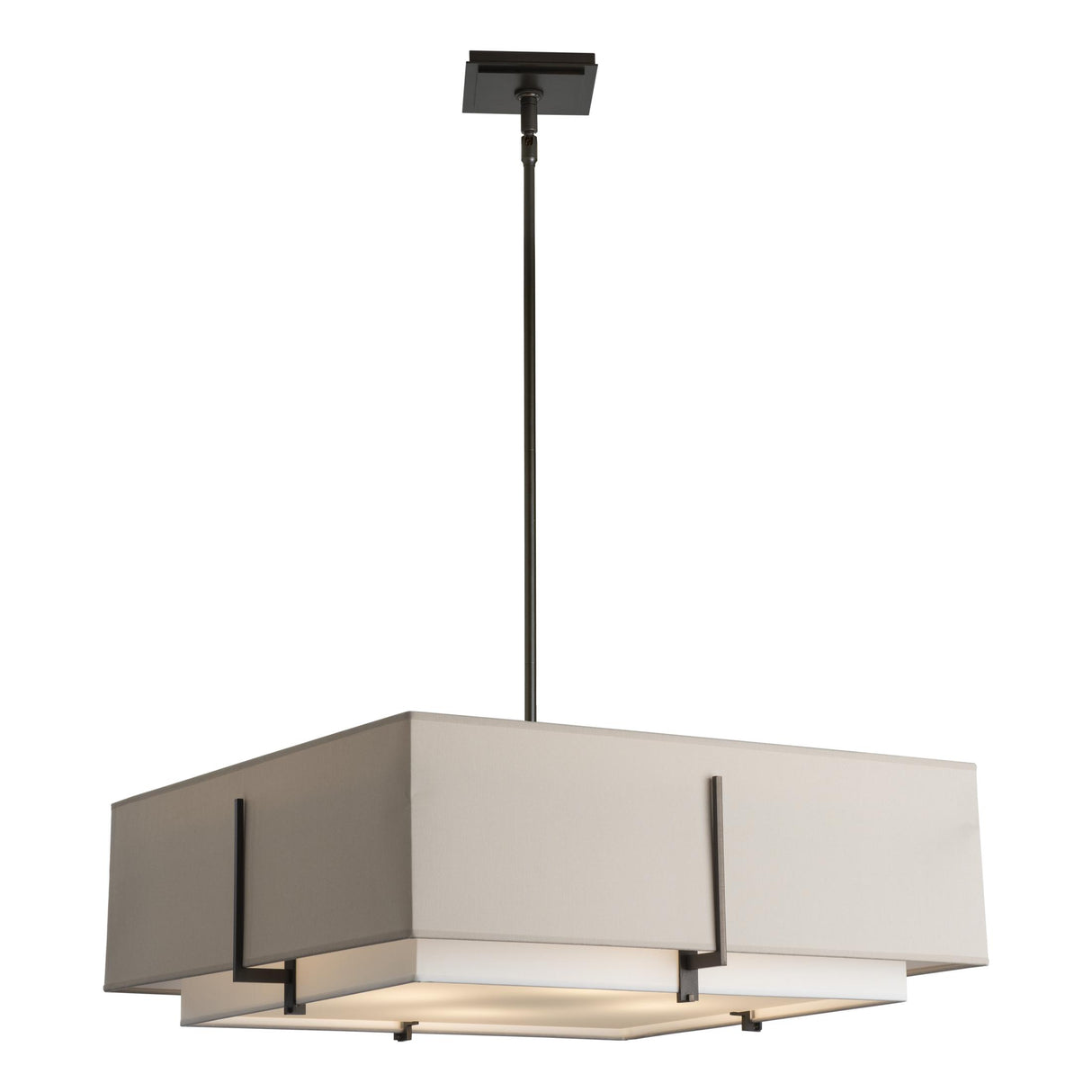 Hubbardton Forge 2014 Dark Smoke Natural Anna Inner Shade & Flax Outer Shade Multi Exos Square Large Double Shade Pendant
