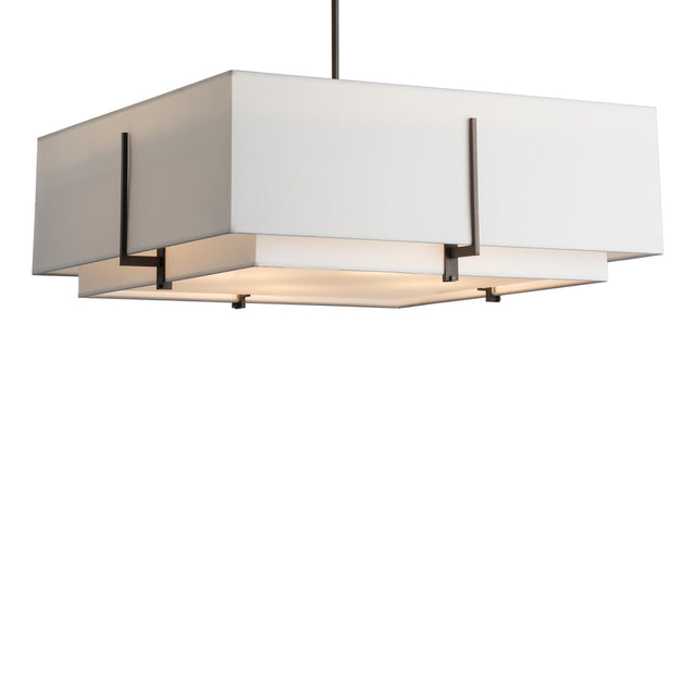Hubbardton Forge 2014 Dark Smoke Natural Anna Inner Shade & Natural Anna Outer Shade Multi Exos Square Large Double Shade Pendant
