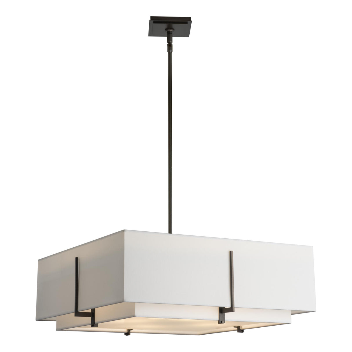 Hubbardton Forge 2014 Dark Smoke Natural Anna Inner Shade & Natural Anna Outer Shade Multi Exos Square Large Double Shade Pendant