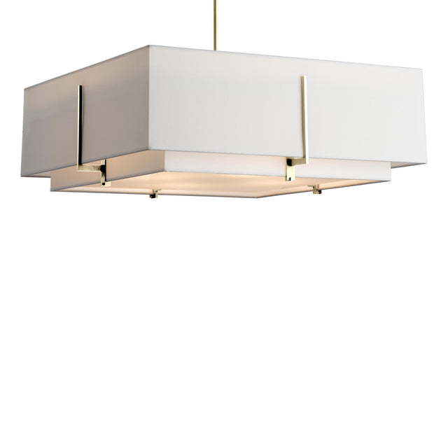 Hubbardton Forge 2014 Modern Brass Natural Anna Inner Shade & Natural Anna Outer Shade Multi Exos Square Large Double Shade Pendant