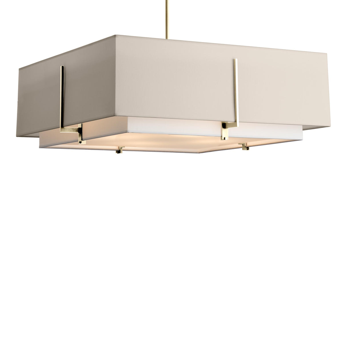 Hubbardton Forge 2014 Modern Brass Natural Anna Inner Shade & Flax Outer Shade Multi Exos Square Large Double Shade Pendant