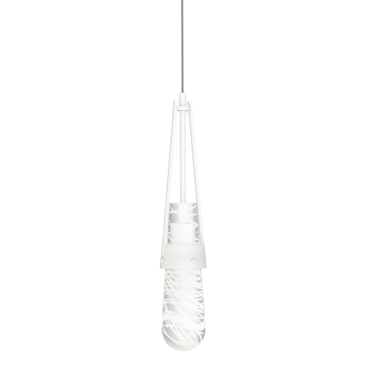 Hubbardton Forge 2022 White Clear Glass with White Threading (YJ) Standard Link Blown Glass Low Voltage Mini Pendant