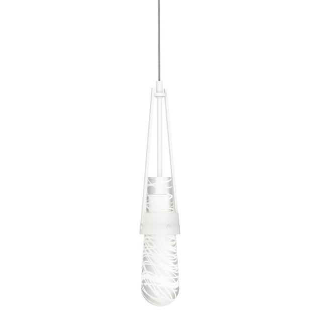 Hubbardton Forge 2022 White Clear Glass with White Threading (YJ) Standard Link Blown Glass Low Voltage Mini Pendant