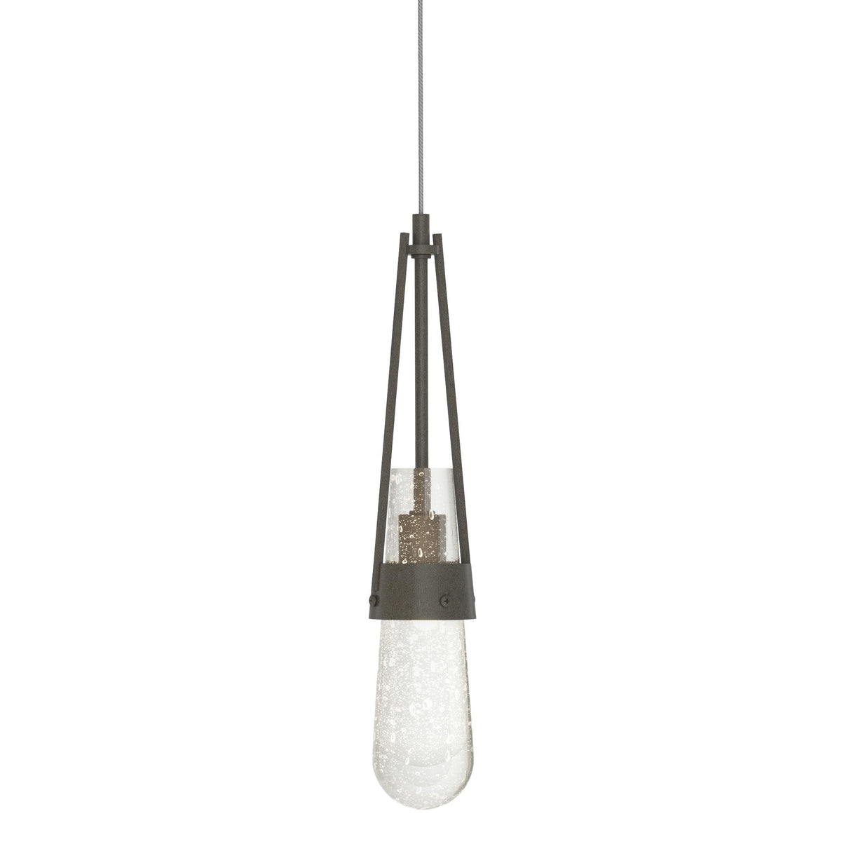 Hubbardton Forge 2022 Dark Smoke Clear Bubble Glass (YG) Standard Link Blown Glass Low Voltage Mini Pendant