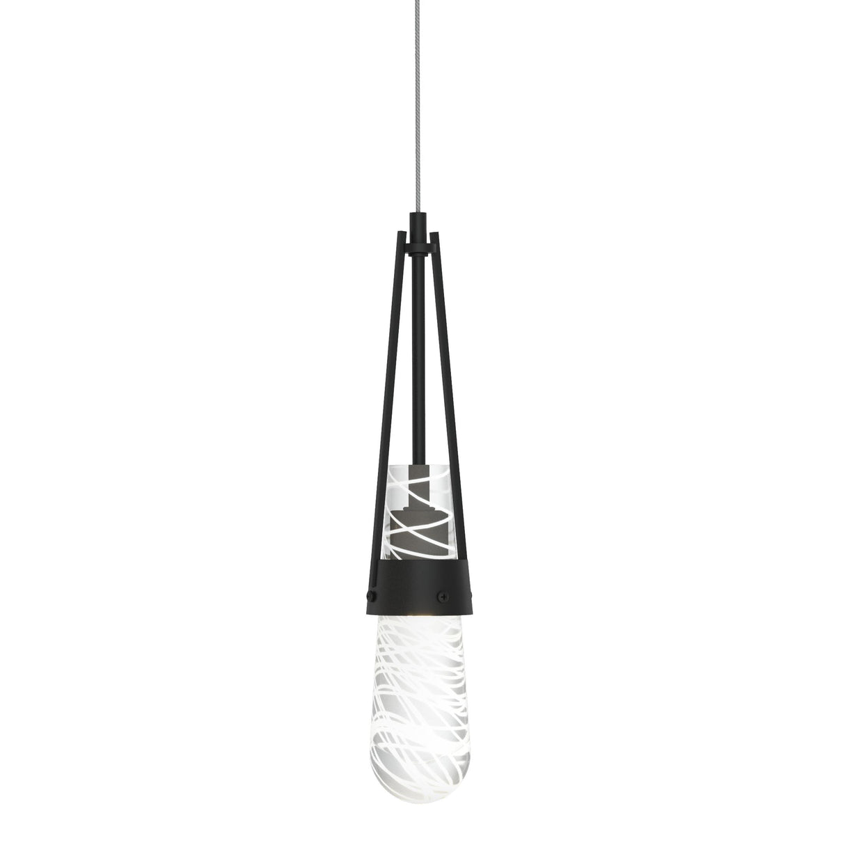 Hubbardton Forge 2022 Black Clear Glass with White Threading (YJ) Standard Link Blown Glass Low Voltage Mini Pendant